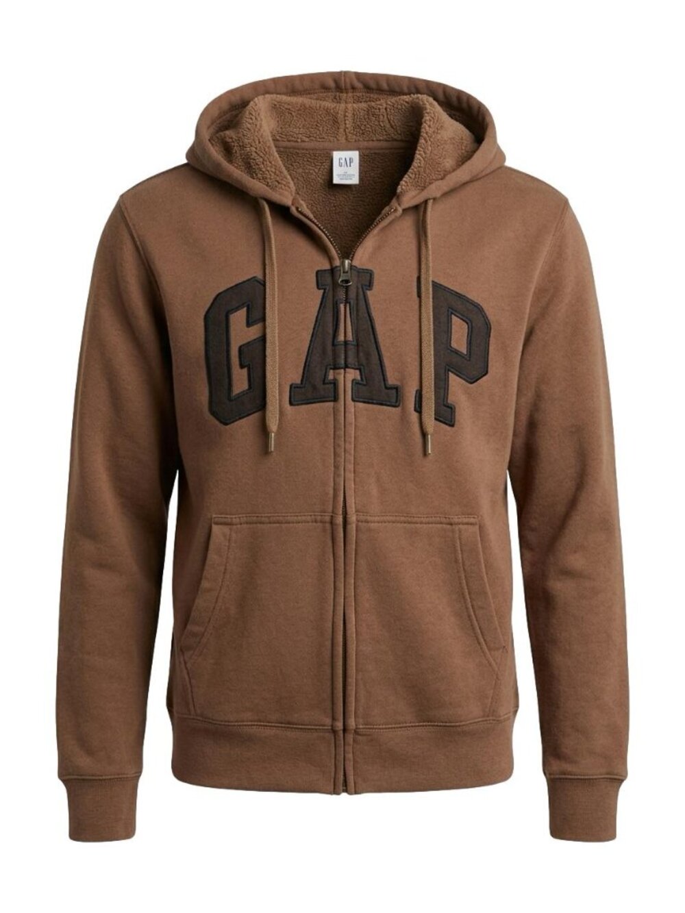 Vintage Gap Brown Logo Zip Up Fleece Y2K Cozy Grunge Hoodie Applique Small